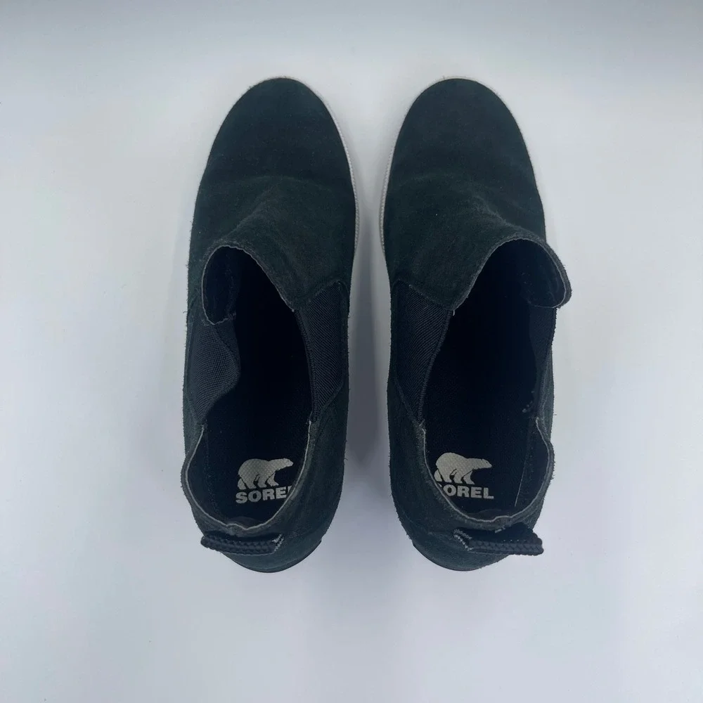 Sorel Womens Size 10 Black Suede Wedge Chelsea Slip On Sneakers